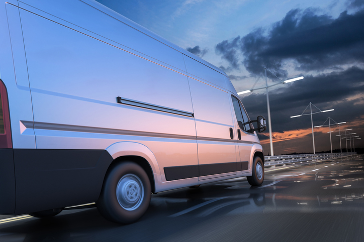 3d rendering of generic van on the road at dawn